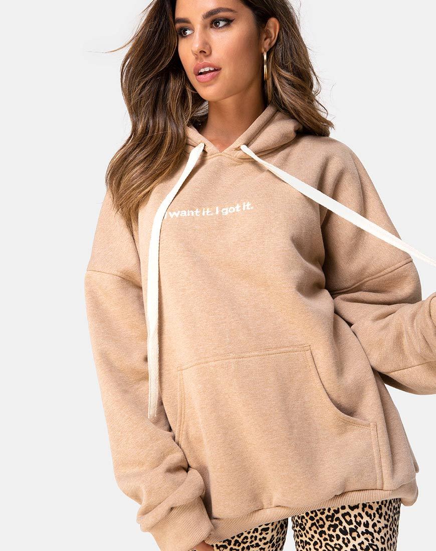 Oversize-Kapuzenpulli in Tan I Want it Embro