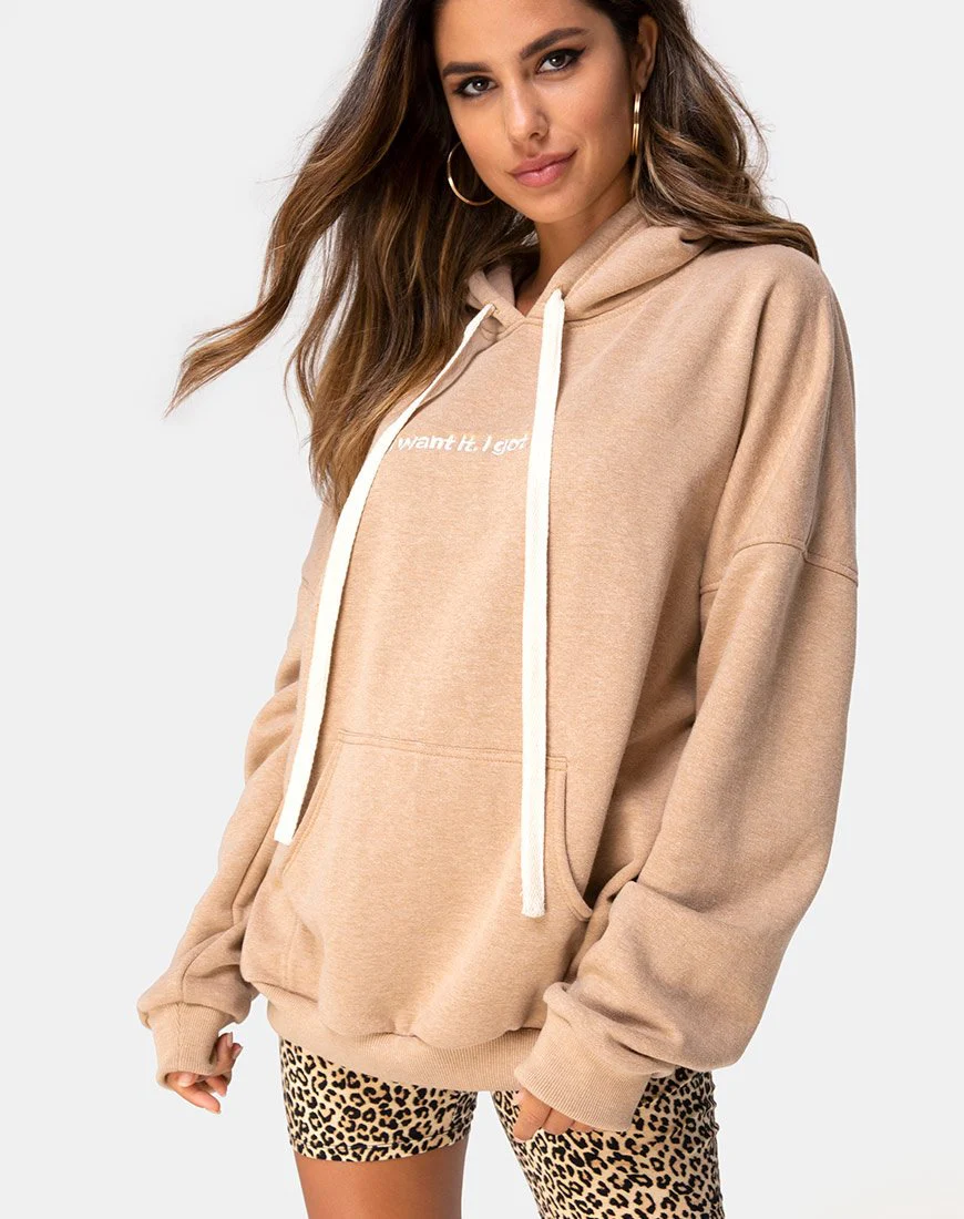 Oversize-Kapuzenpulli in Tan I Want it Embro - Image 6