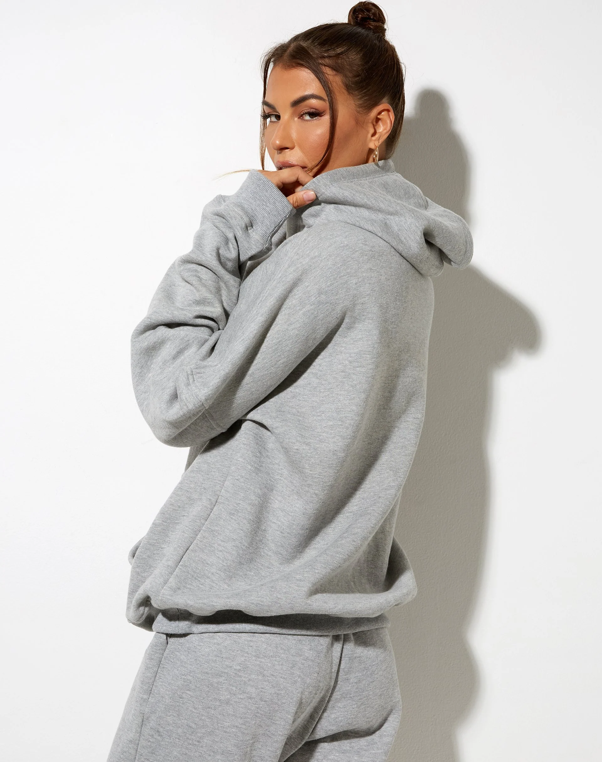 Oversize-Kapuzenpulli in Graumelange mit 'Angel'-Stickerei in Zitrone - Image 3