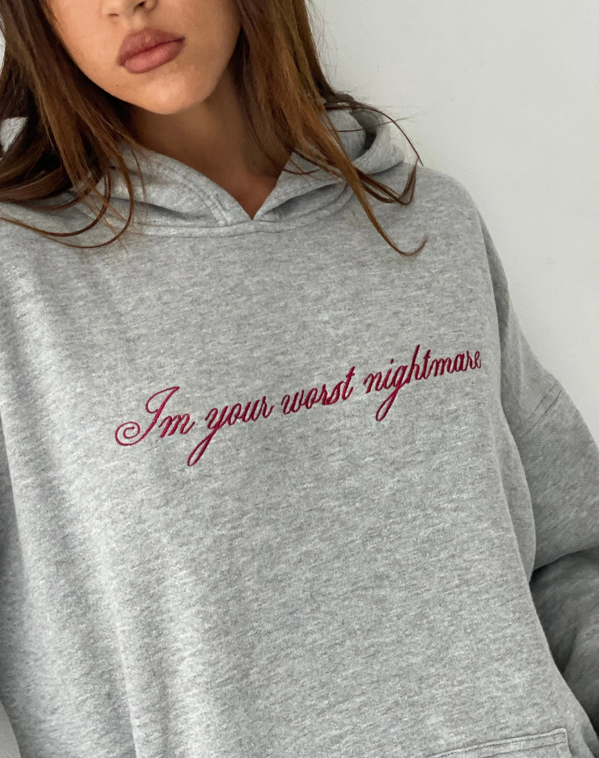 Kapuzenpulli in Übergröße aus grauem Mergel mit Worst Nightmare-Stickerei - Image 2