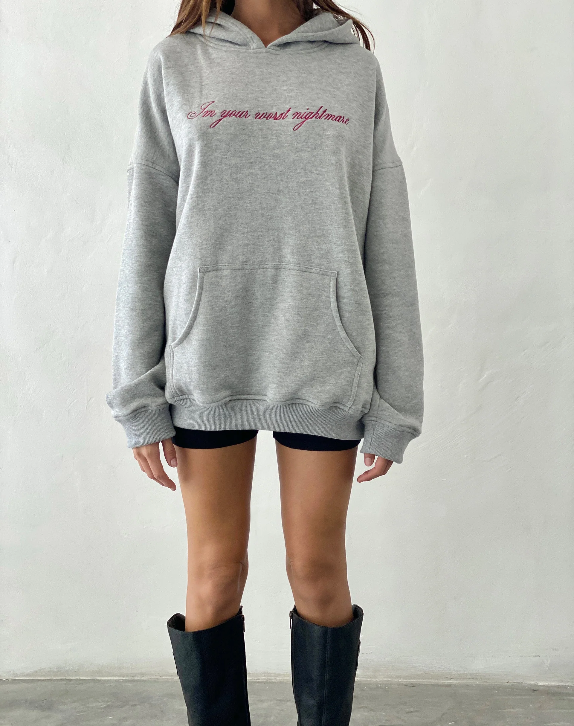 Kapuzenpulli in Übergröße aus grauem Mergel mit Worst Nightmare-Stickerei - Image 3