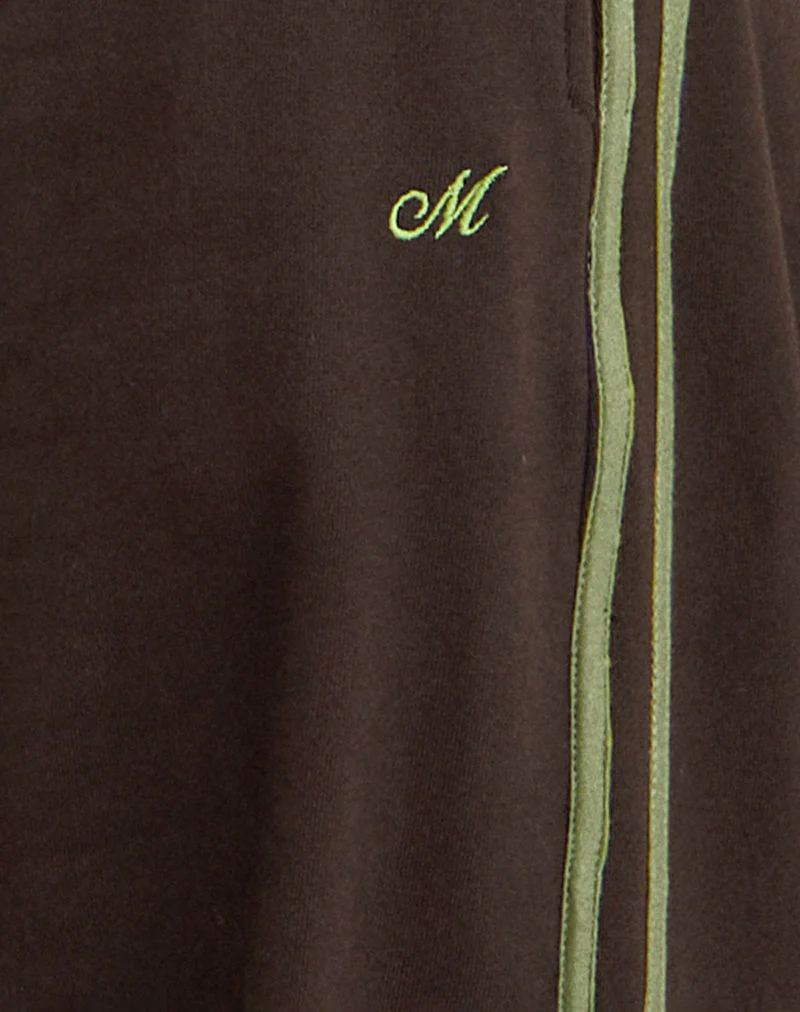 Oze Trackpant in Bitter Chocolate mit grüner Bindung und M-Stickerei - Image 6