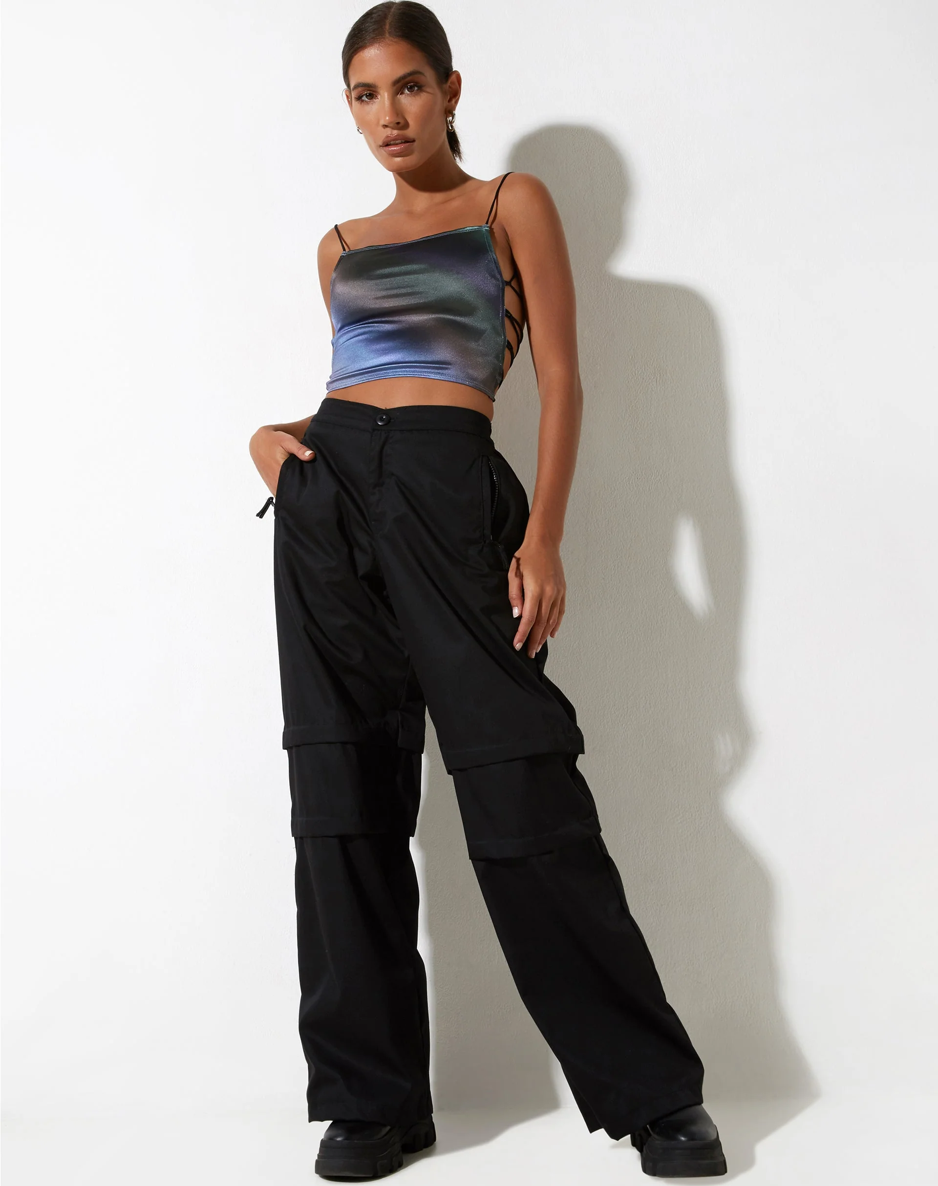 Ozka Crop Top in Satin Petrol Ombre - Image 6
