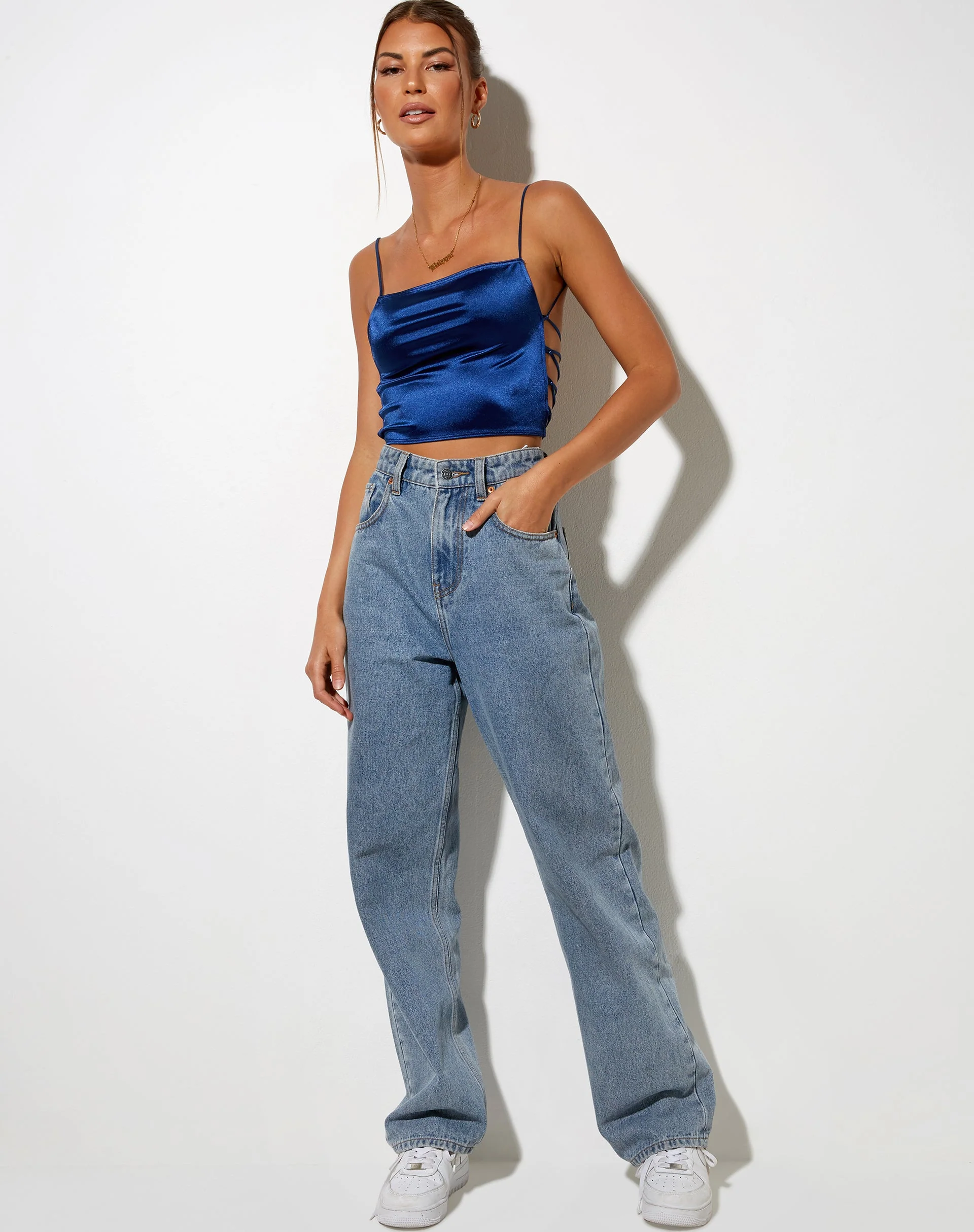 Ozka Crop Top aus Satin Navy - Image 2
