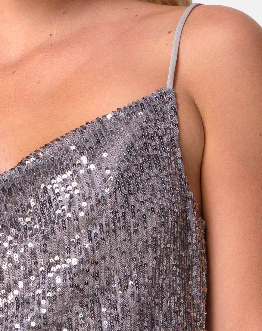 Paima Riemchen-Top aus Drapierungsnetz Pailletten Silber - Image 5