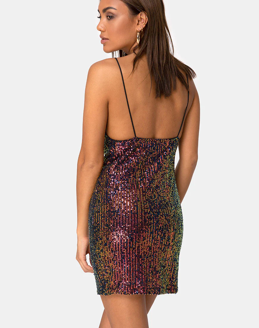 Paiva Slip-Kleid aus drapiertem Netz mit schillernden Pailletten in Burgund - Image 2