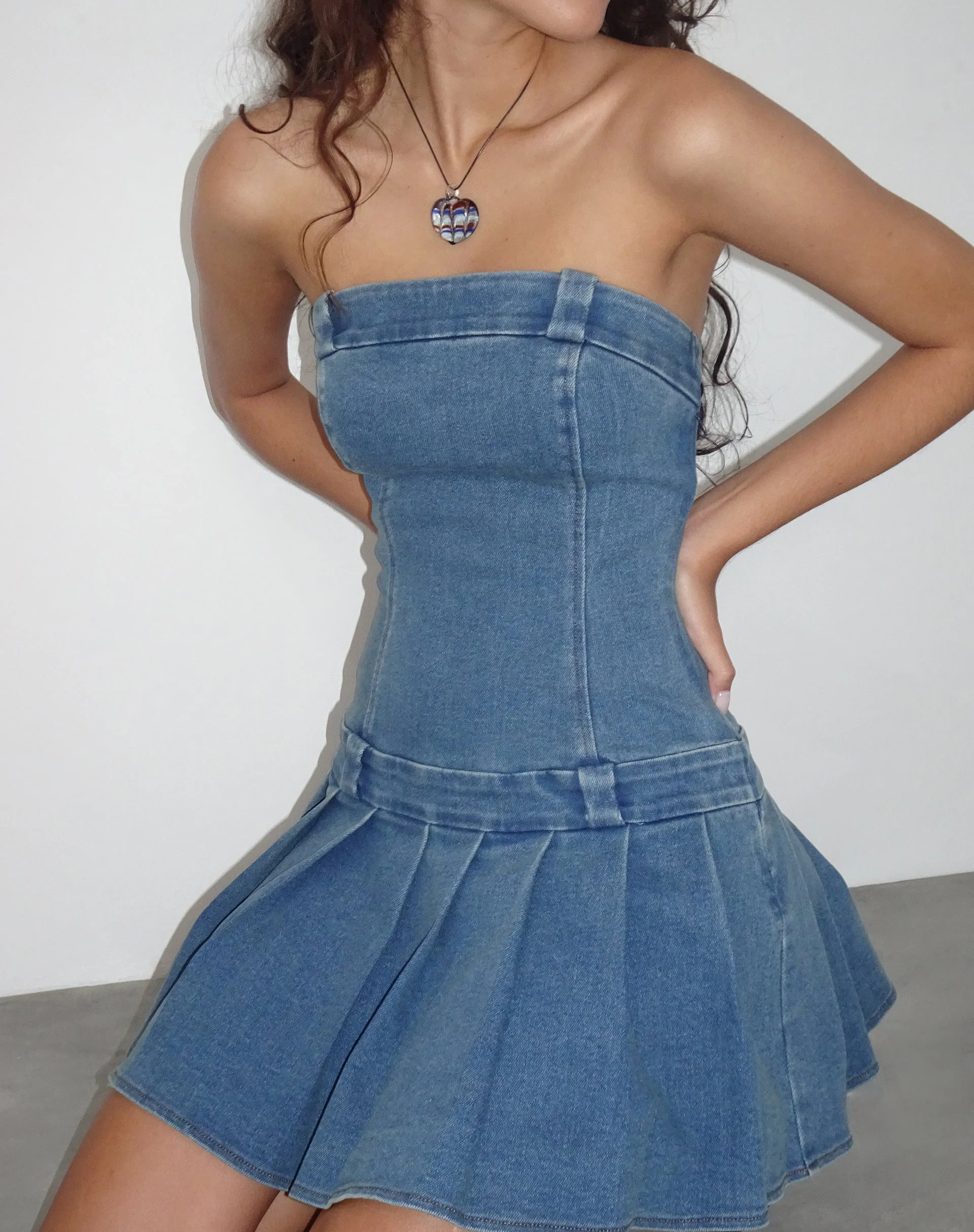 Pajaya Denim Bandeau-Minikleid in blauer Waschung