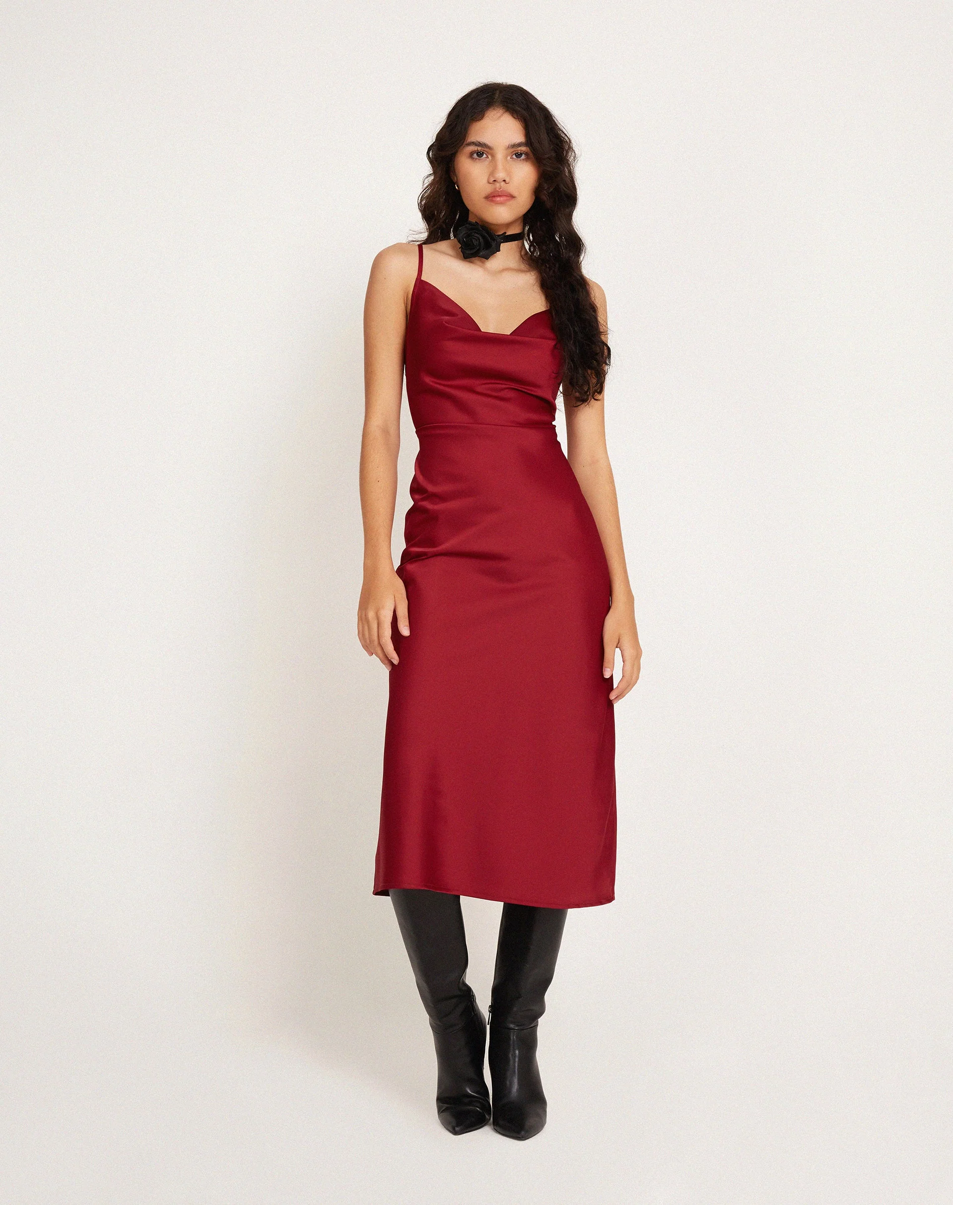 Palasha Midikleid aus Satin Rot - Image 5