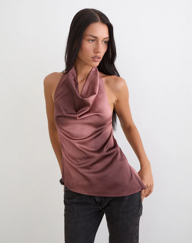 Palawa Top mit asymmetrischem Saum in Wasserfarben-Maroon