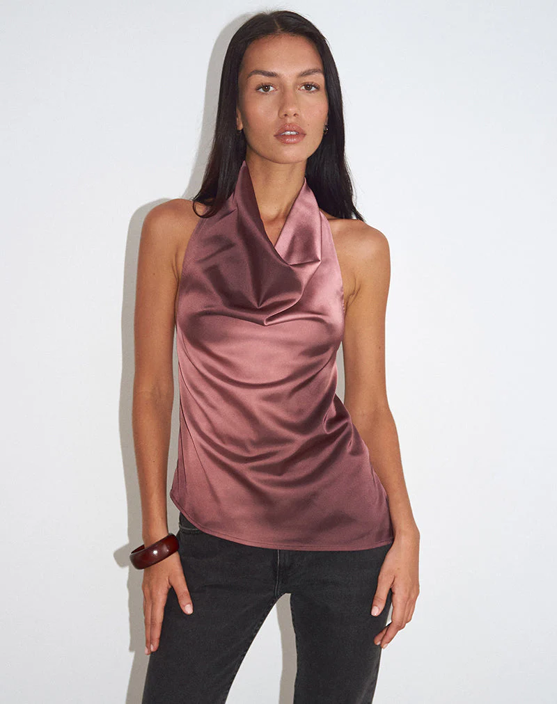 Palawa Top mit asymmetrischem Saum in Wasserfarben-Maroon - Image 2