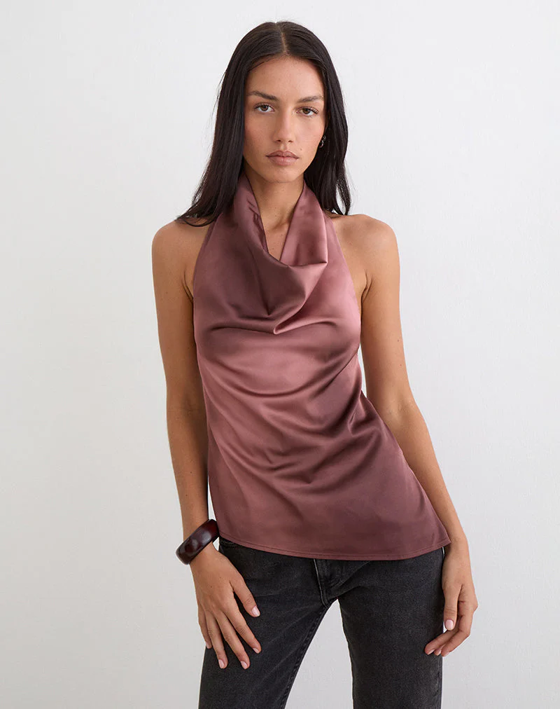 Palawa Top mit asymmetrischem Saum in Wasserfarben-Maroon - Image 5