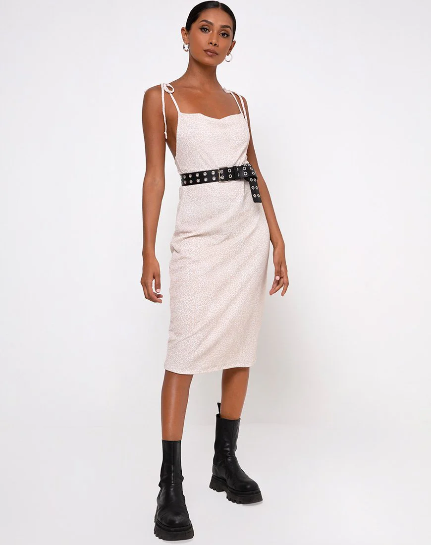 Paloma Midikleid in Flock Ditsy Leopard Taupe