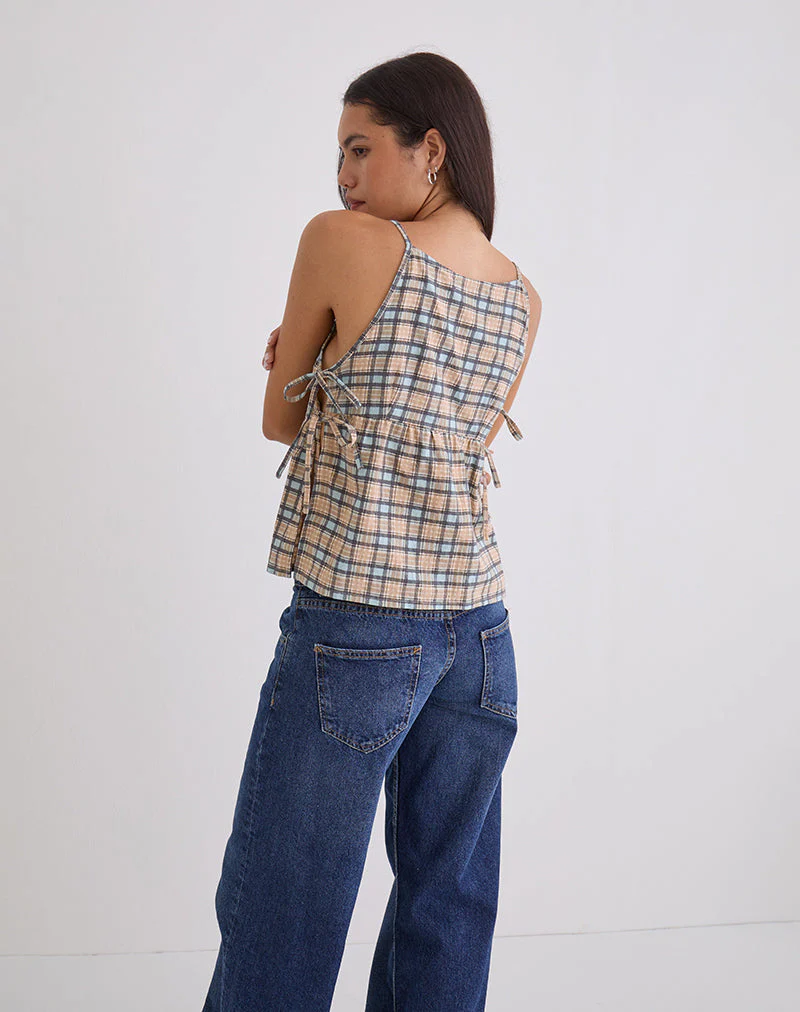 Palsi Lockeres ärmelloses Top in Pastellblau Tartan - Image 4