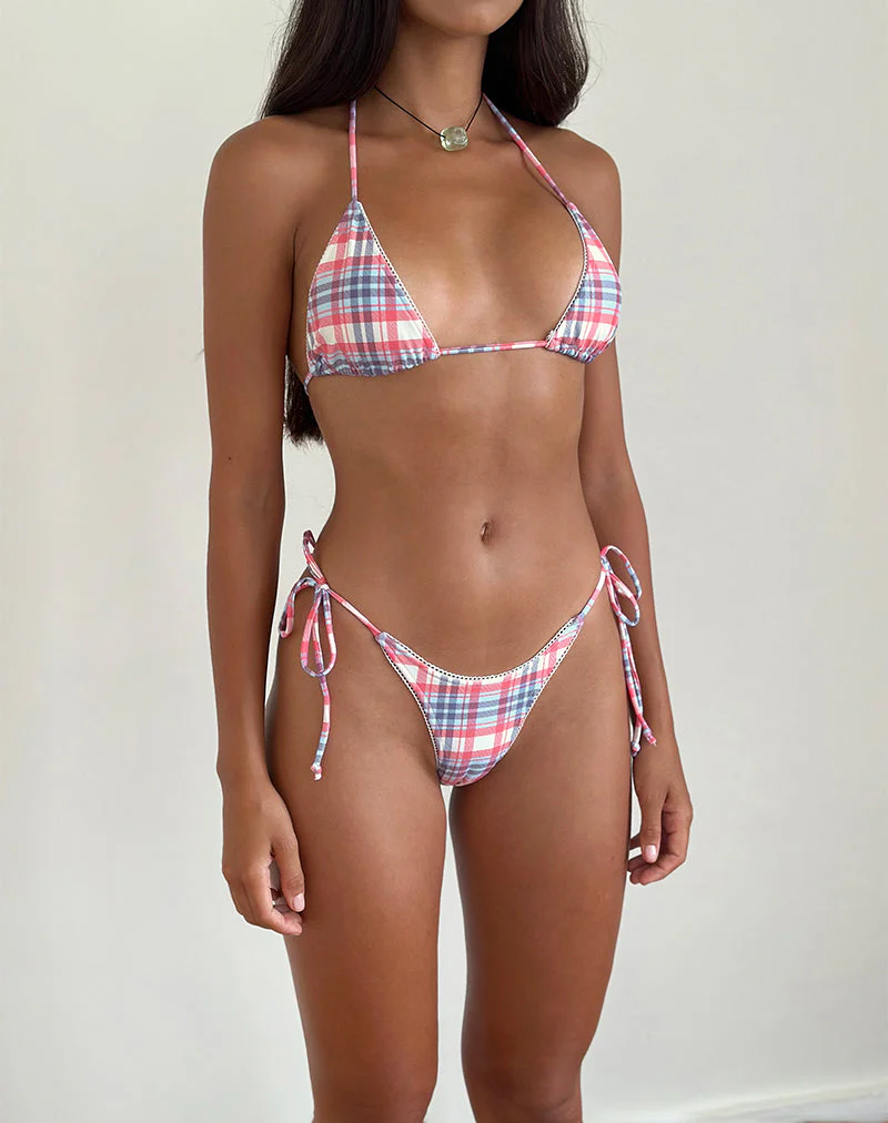 Pami Bikini-Oberteil aus pastellrosa Schottenkaro mit Picot-Besatz - Image 2
