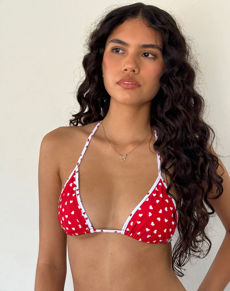 Pami Contrast Bikini Top in Rot mit weißen Herzen - Image 3