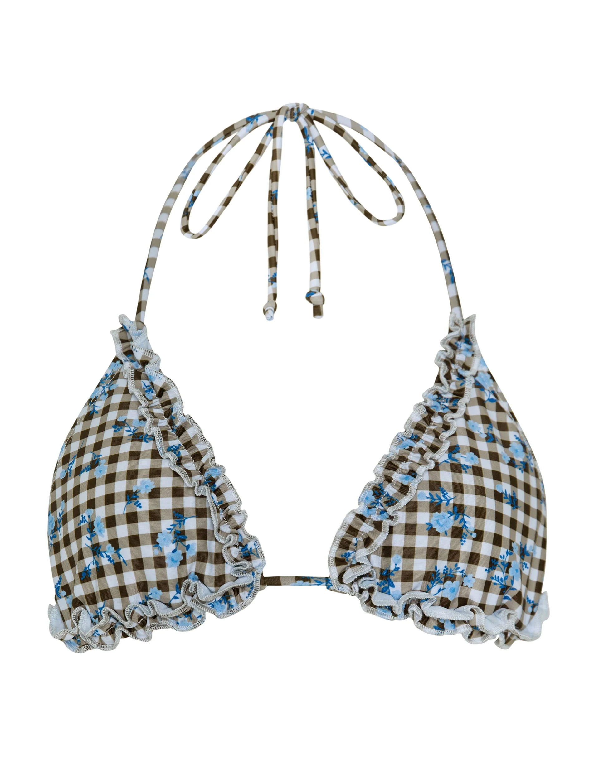 Pandya Bikini-Oberteil aus Gingham-Blumen in Braun - Image 6
