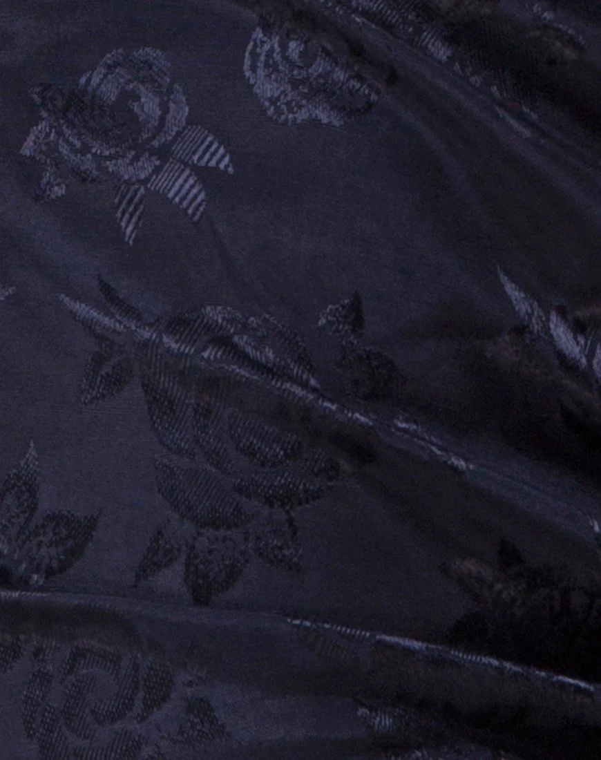 Panthus Slip Dress in Navy Satin Rose - Image 6