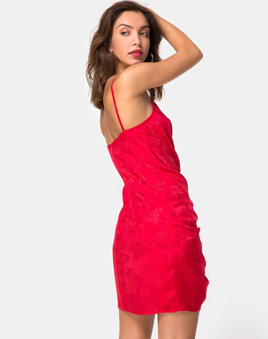 Panthus Kleid in Satin Rot - Image 2