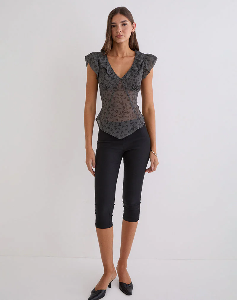 Paquita Top aus Chiffon mit minimalistischen Blumen in Dunkelgrau - Image 3
