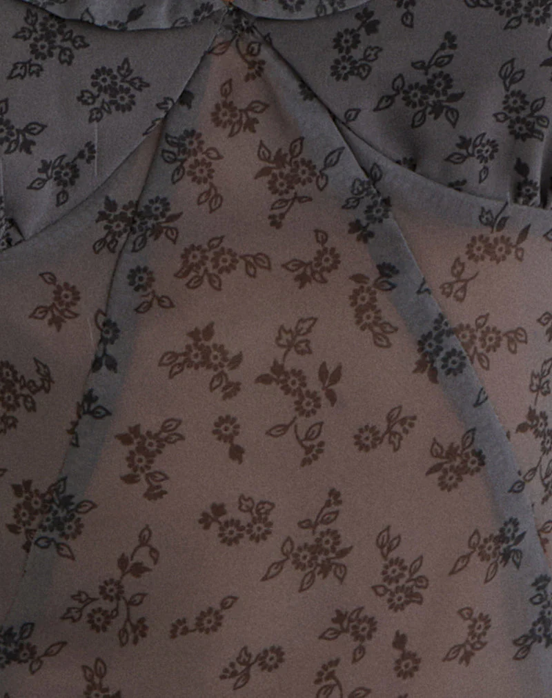 Paquita Top aus Chiffon mit minimalistischen Blumen in Dunkelgrau - Image 7