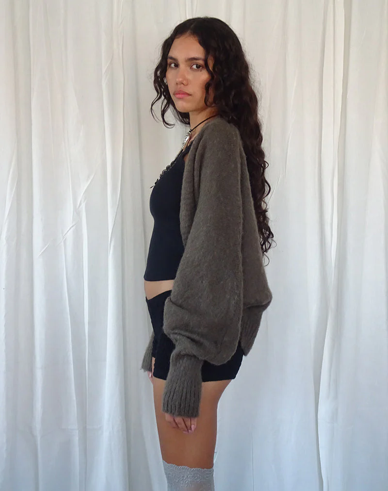 Pasha Strickjacke aus gebürstetem Strick in Braun - Image 2