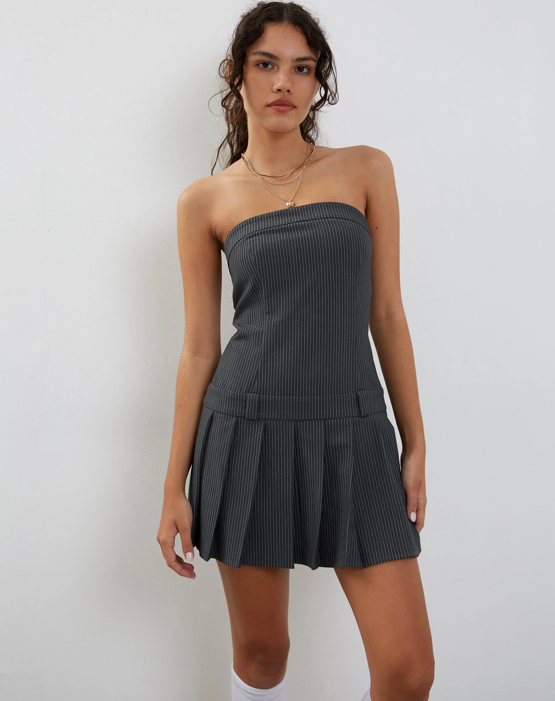 Payoda Minikleid in Nadelstreifen Grau