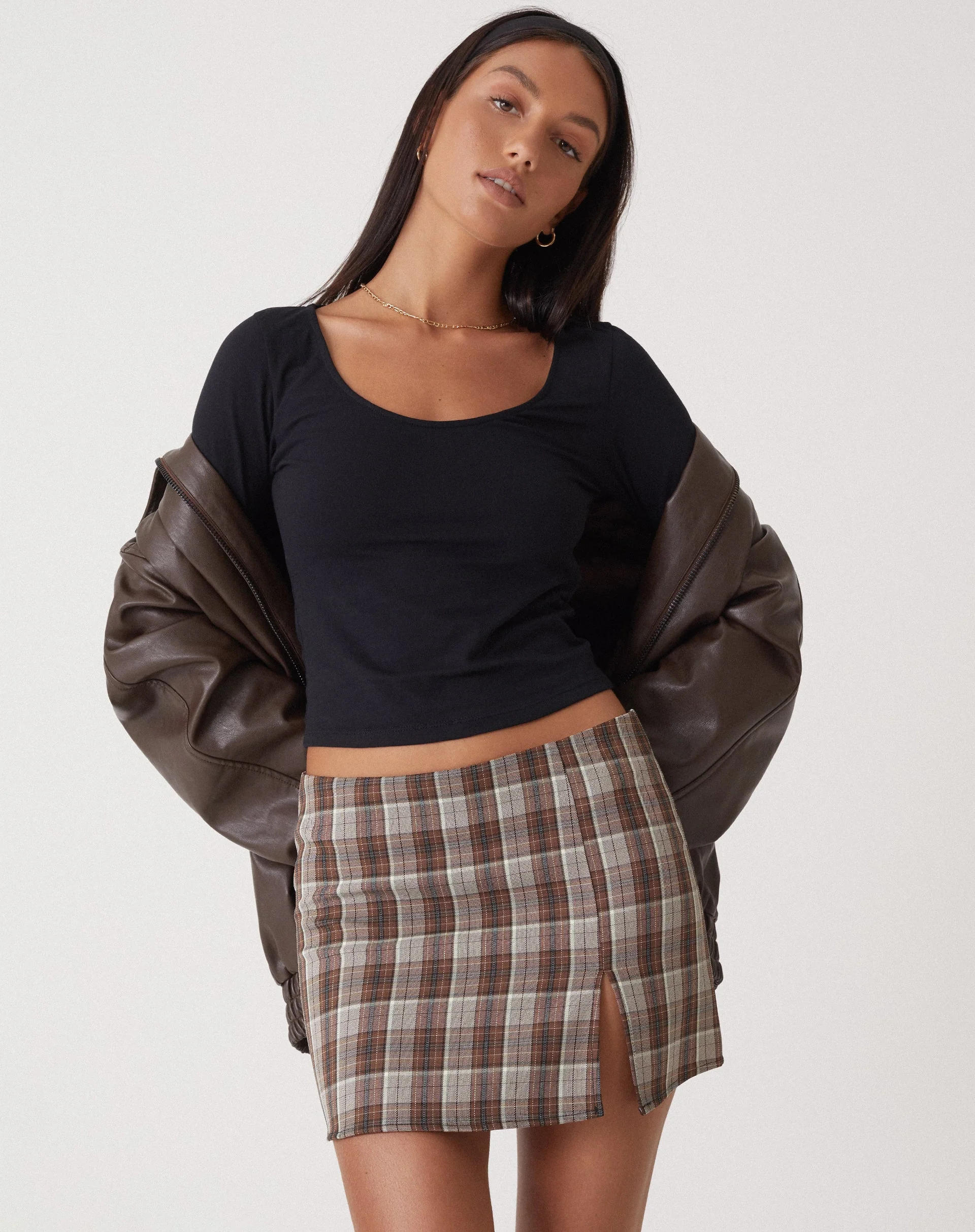 MOTEL X OLIVIA NEILL Pelma Minirock in Karo Tan Braun - Image 3
