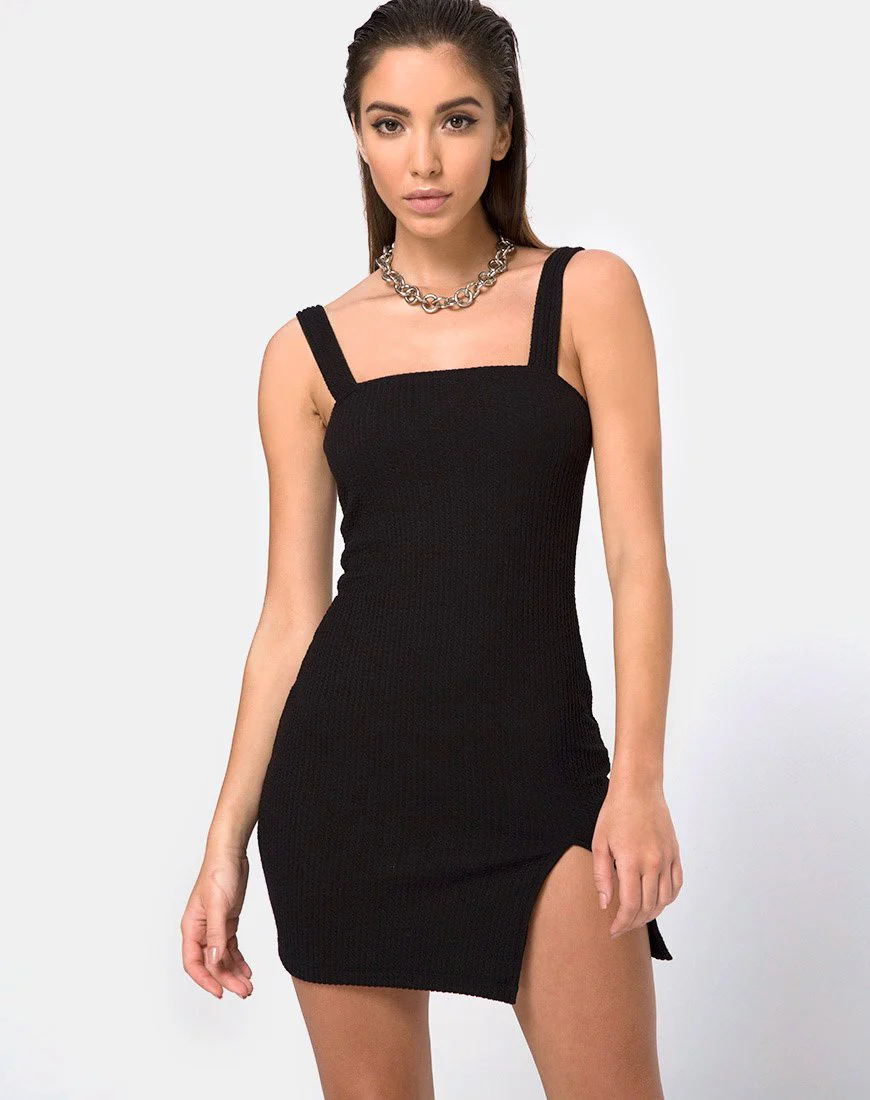 Pendan Bodycon-Kleid aus schwarzer Rippe