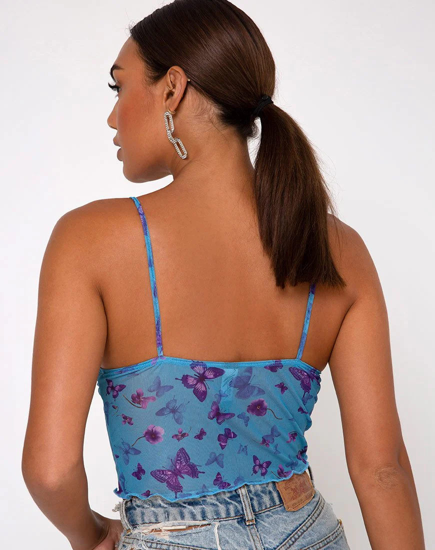 Penika Cami Top aus Mesh Schmetterling Azurblau - Image 5