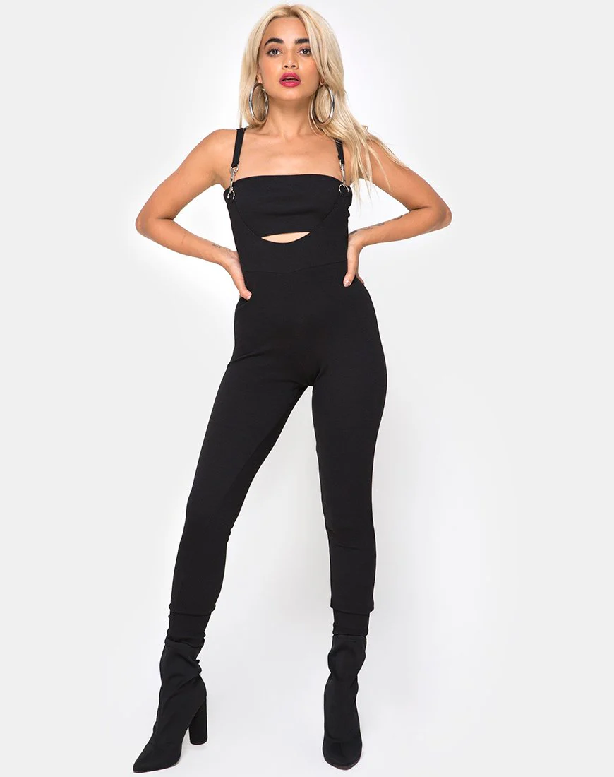 Penold Unitard in Schwarz mit Silberhaken