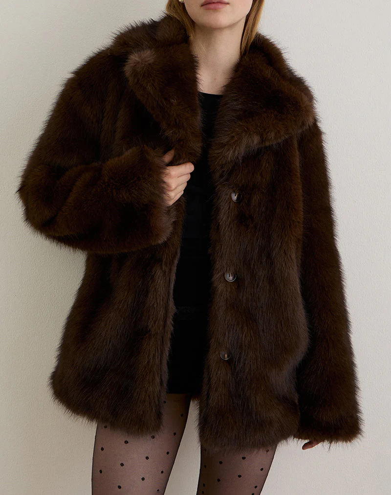 Pepita Jacke aus Kunstpelz Dunkelbraun - Image 4