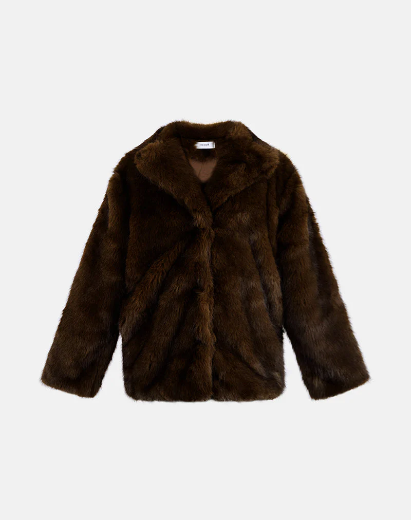 Pepita Jacke aus Kunstpelz Dunkelbraun - Image 5
