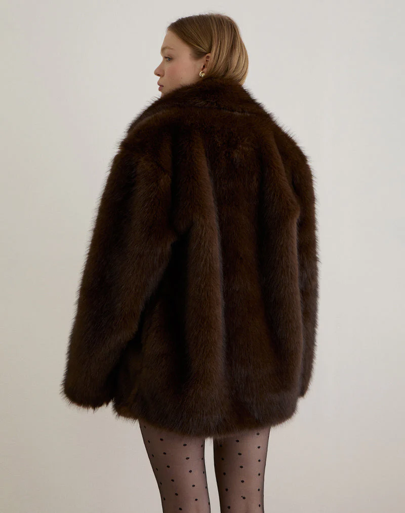 Pepita Jacke aus Kunstpelz Dunkelbraun - Image 7