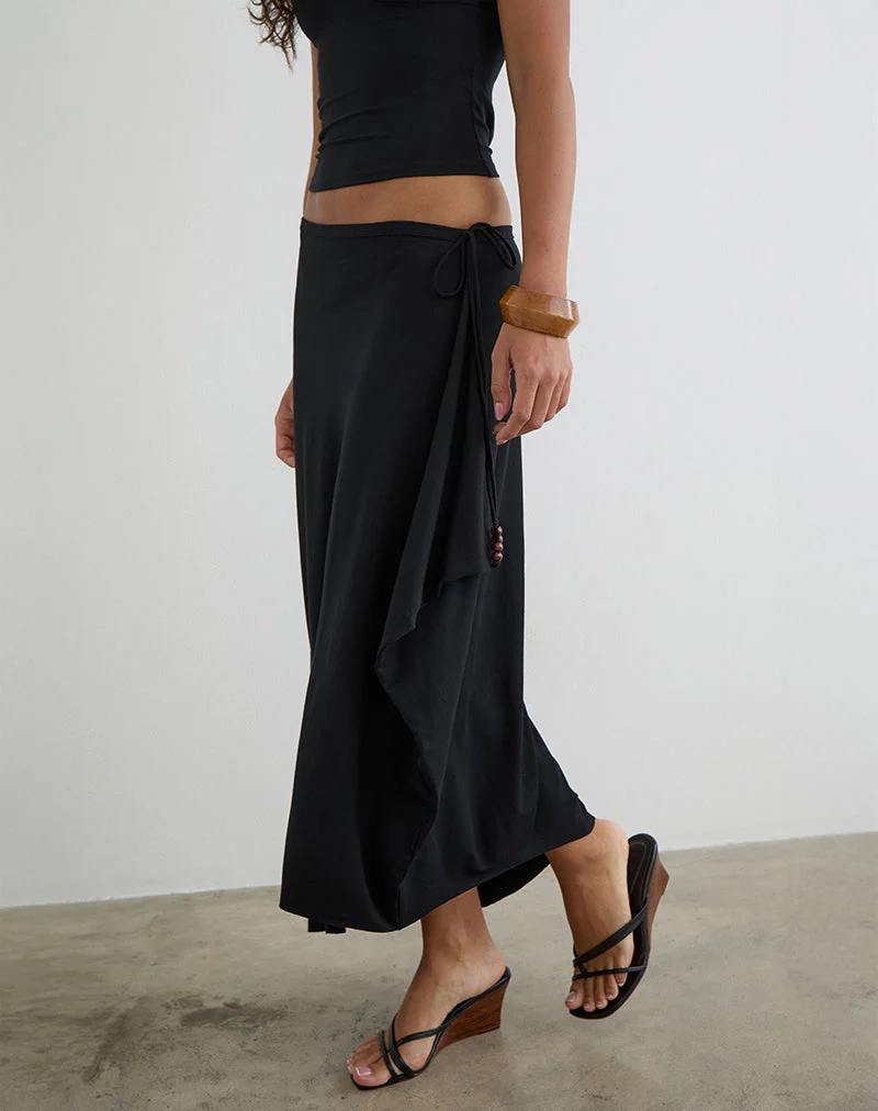 Phemia Maxi Skirt with Beads in Jersey Black - Image 2