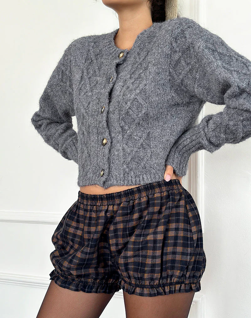Picu Shorts mit Rüschensaum in Navy und Senfkaro - Image 2