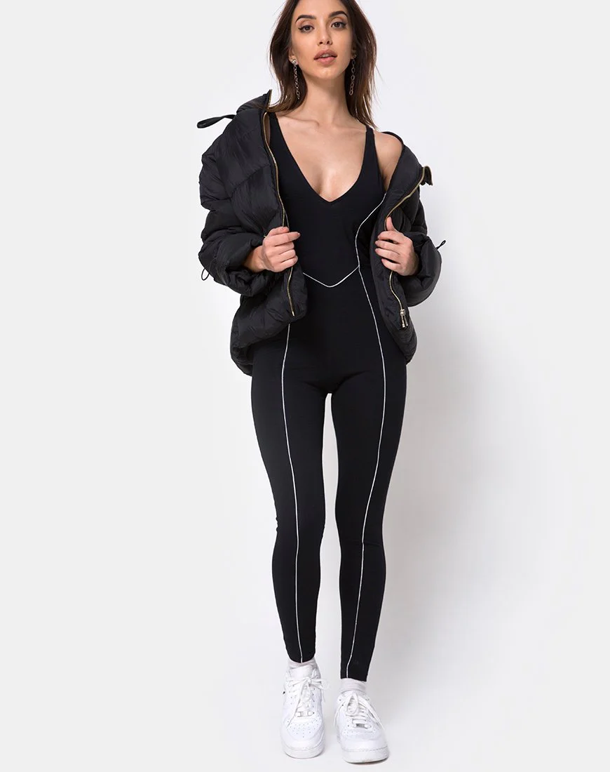 Pion Plunge Catsuit in Schwarz mit Paspelierung - Image 3