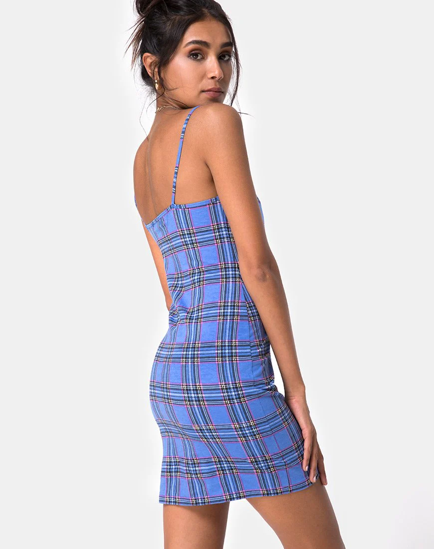 Piper Bodycon Kleid in 90'S Karo Blau Rosa - Image 2