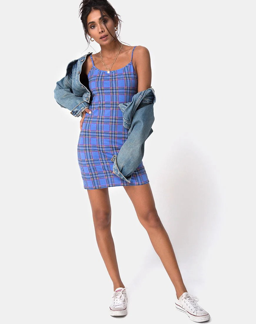Piper Bodycon Kleid in 90'S Karo Blau Rosa - Image 4