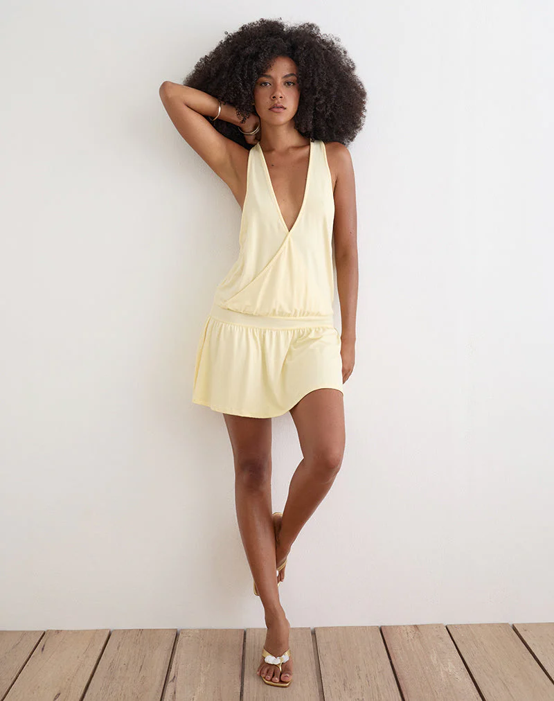 Pippa Plunge Wrap Mini Dress in Lemon - Image 4