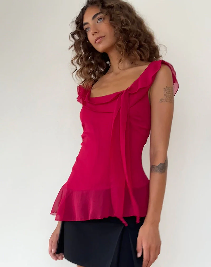 Piro Rüschen-Langarmshirt in Burgundy