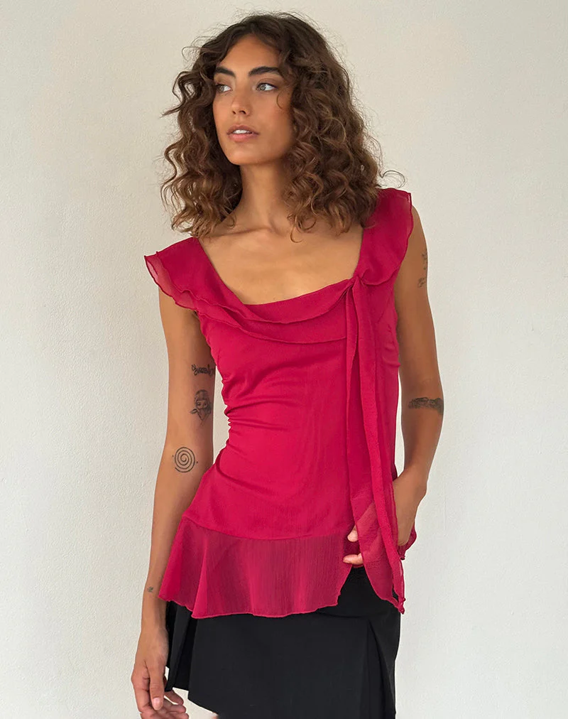 Piro Rüschen-Langarmshirt in Burgundy - Image 4