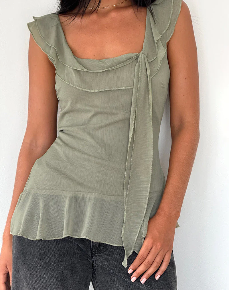 Piro Rüschen-Langarmshirt aus Chiffon Olive - Image 4