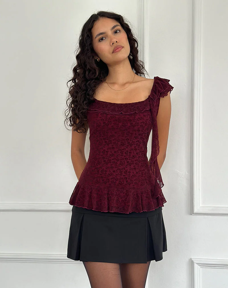 Piroli Top in Ditsy Floral Flock Gebranntes Kastanienbraun