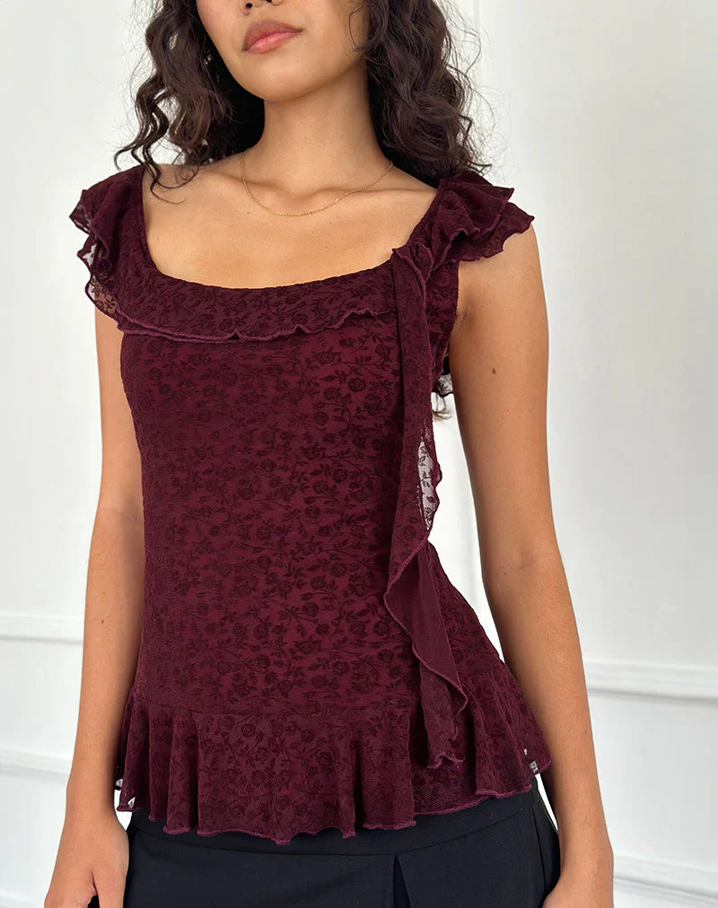 Piroli Top in Ditsy Floral Flock Gebranntes Kastanienbraun - Image 2