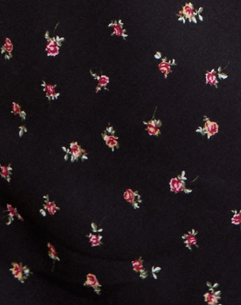 Posine Maxi Dress in Black with Red Rose Ditsy Print - Image 7