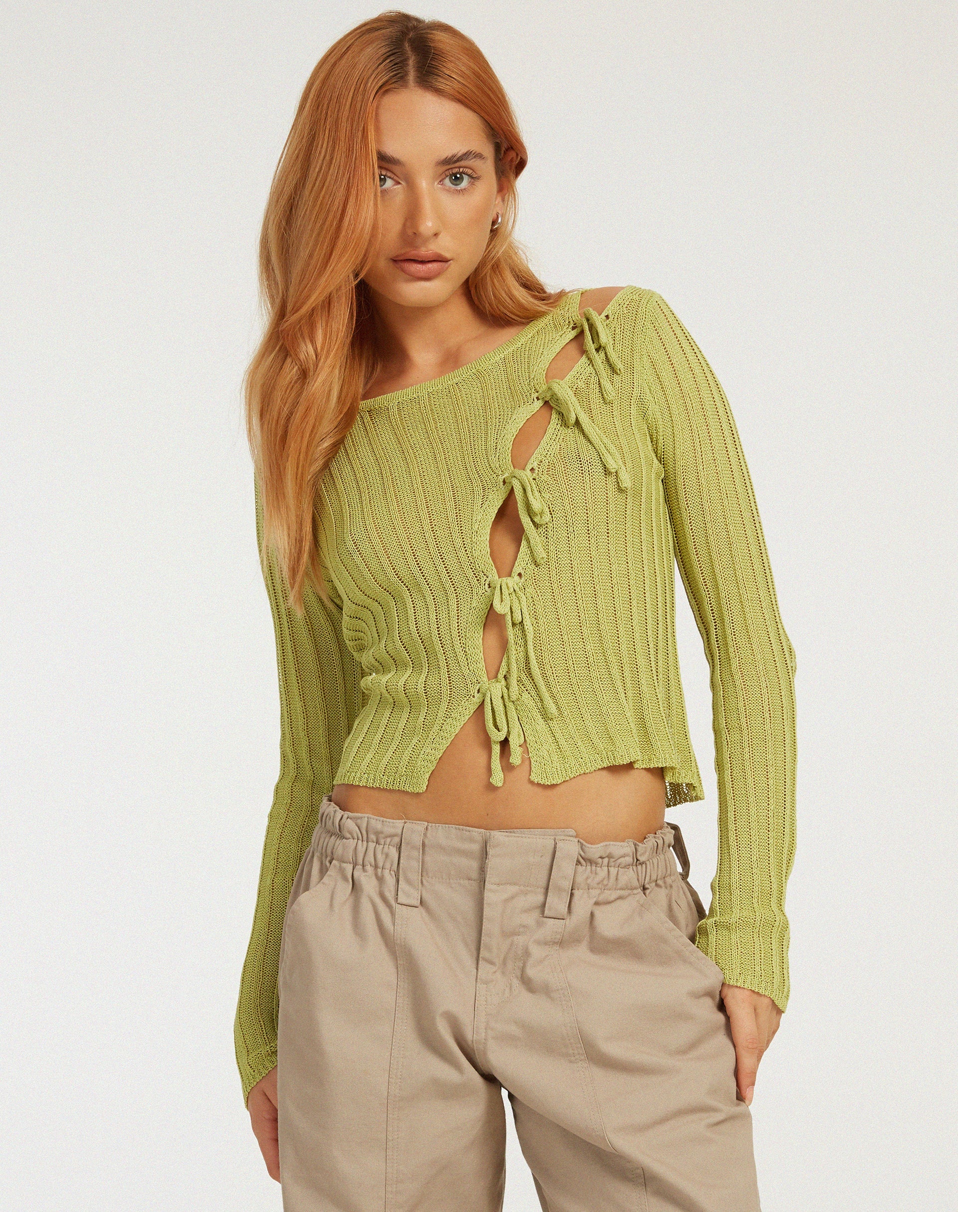 Potina Langarm Cardi in Limette