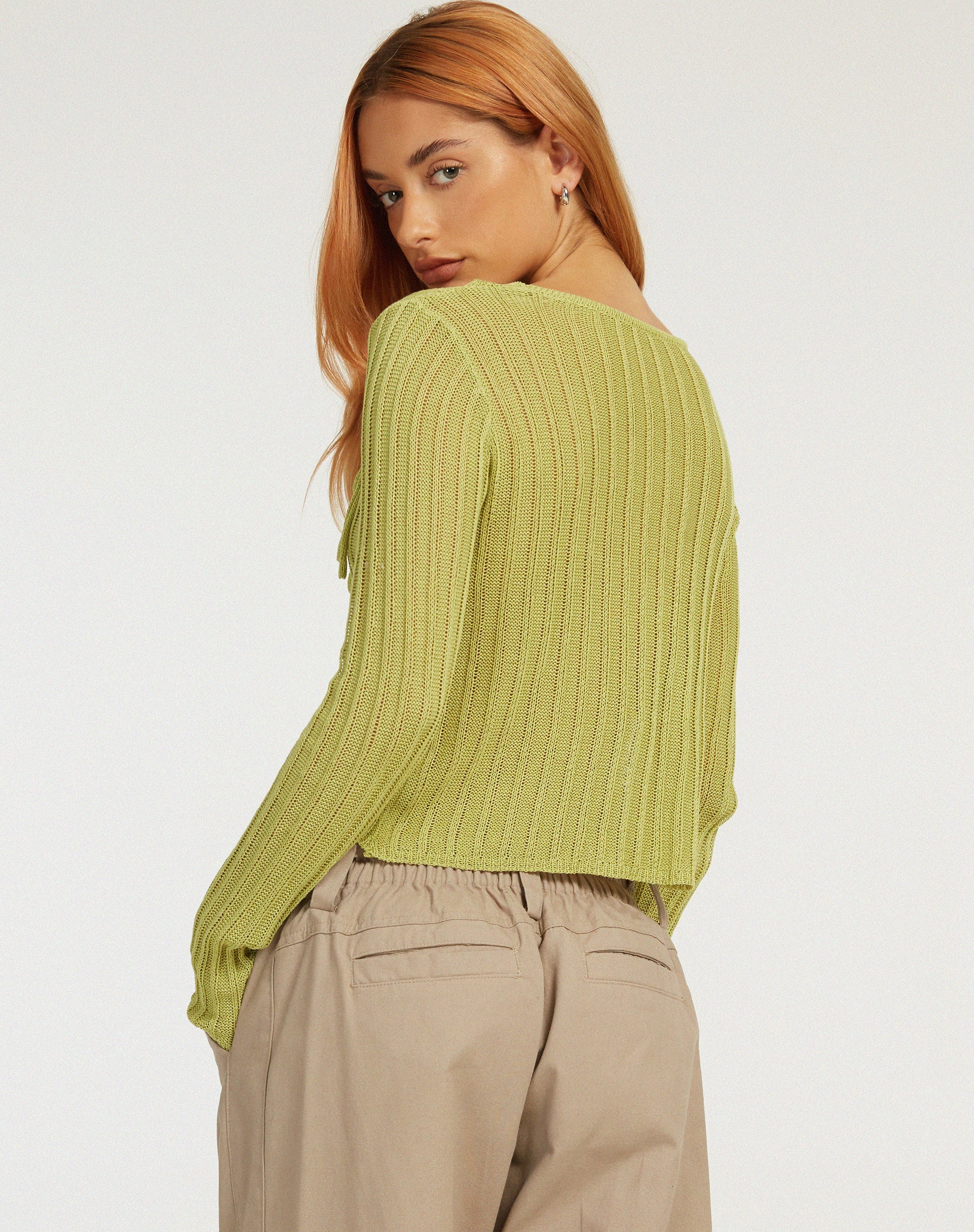 Potina Langarm Cardi in Limette - Image 2