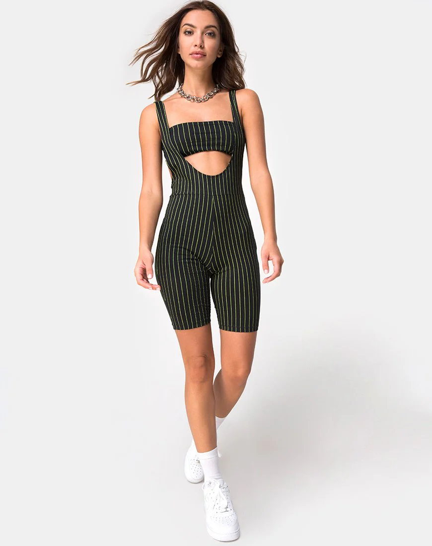 Poton Cutout Unitard in Neon Nadelstreifen - Image 3