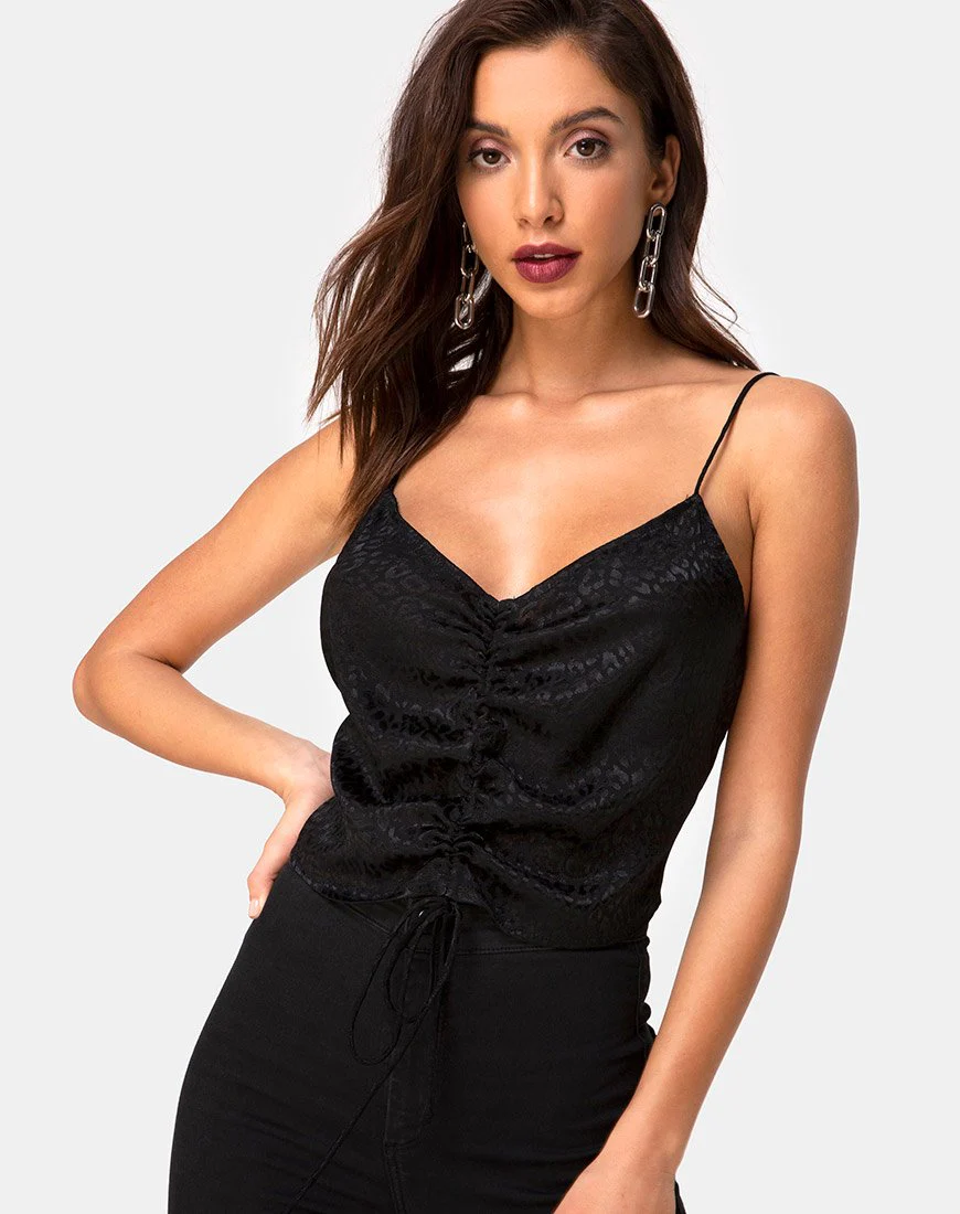 Praha Top aus Satin Gepardenschwarz