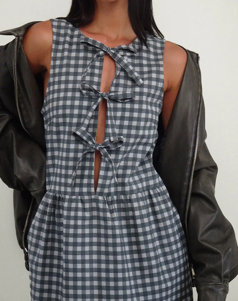 Prelith Midikleid in Schwarz Grau Tonal Gingham
